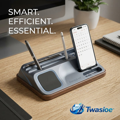 Twasioe™ Smart Desktop Organizer with Phone Stand, Pen Holder, Stylus Slot, Storage Tray, Modern Desk Dock for Home Office, Workstation, Study Desk, Nightstand & Office Supplies Organization