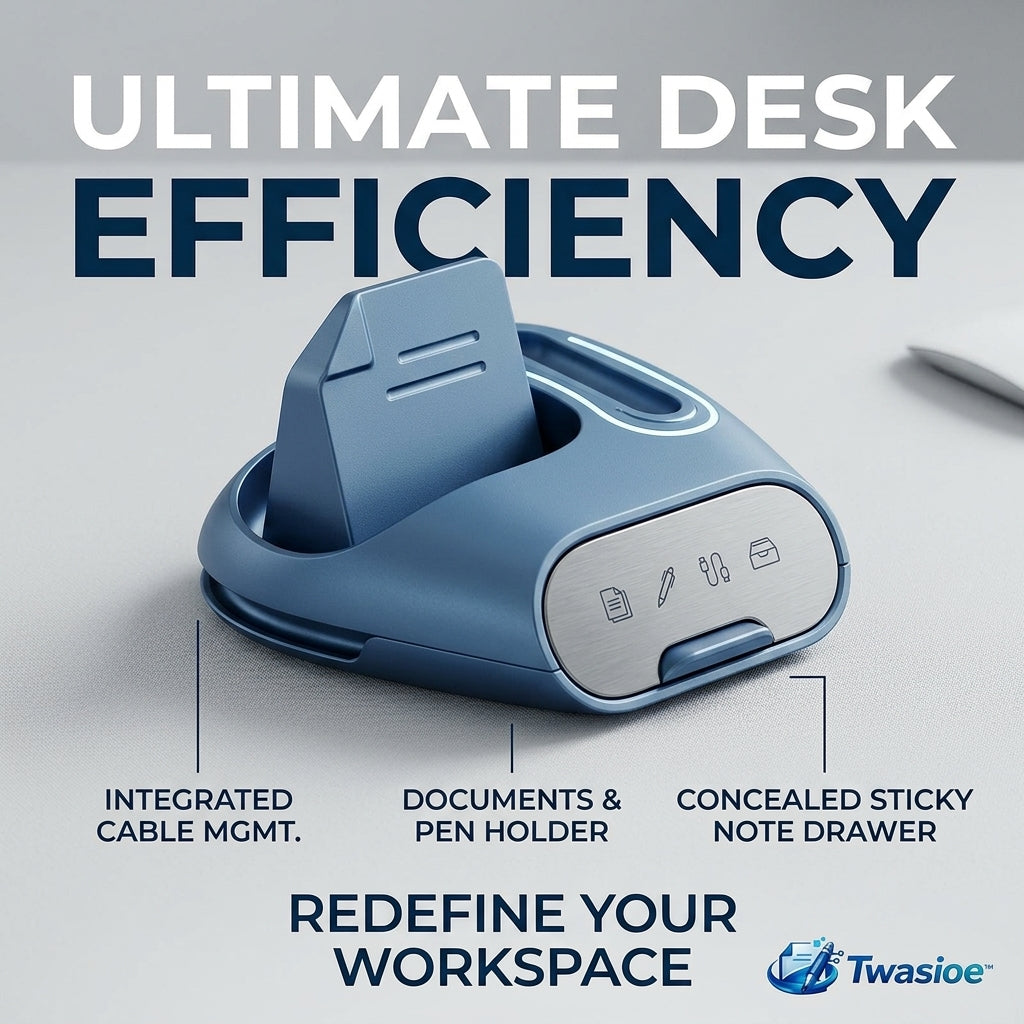 Twasioe™ Ultimate Desk Efficiency Organizer, Multi-Functional Desktop Organizer with Cable Management, Document Holder, Pen Holder & Hidden Sticky Note Drawer for Office, Home Office, Study Desk, Workstation