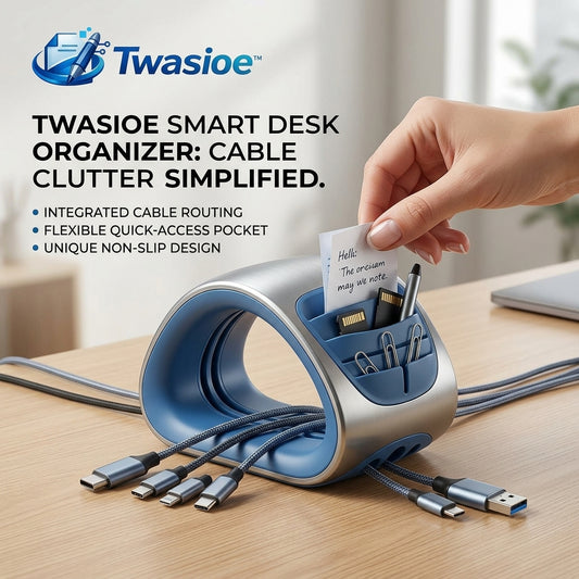 Twasioe™ Smart Desk Cable Organizer, Desktop Cable Management Holder with Quick-Access Storage Pocket, Non-Slip Cord Organizer for USB-C Cables, Charging Cords, Office Desk, Home Workspace & Computer Setup