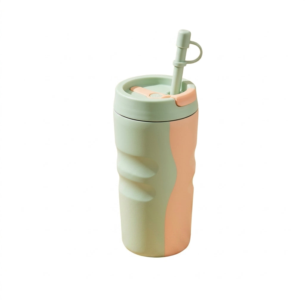 TeannaGo™ Insulated Tumbler with Straw and Twist Filter | Cute Pastel Travel Mug for Loose Leaf Tea & Fruit Infusions | Ergonomic Non-Slip Grip, Dishwasher Safe, Reusable Aesthetic Cup for Iced Coffee & Boba