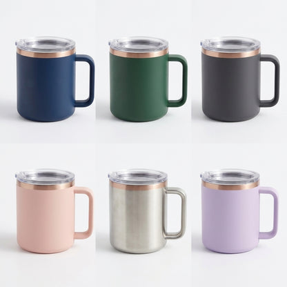 TeannaGo™ Insulated Travel Coffee Mug with Portable Flip-Handle & Leak-Proof Lid | Double Wall Stainless Steel Thermal Cup for Hot and Cold Drinks | Cute Aesthetic Tumbler, Cream White